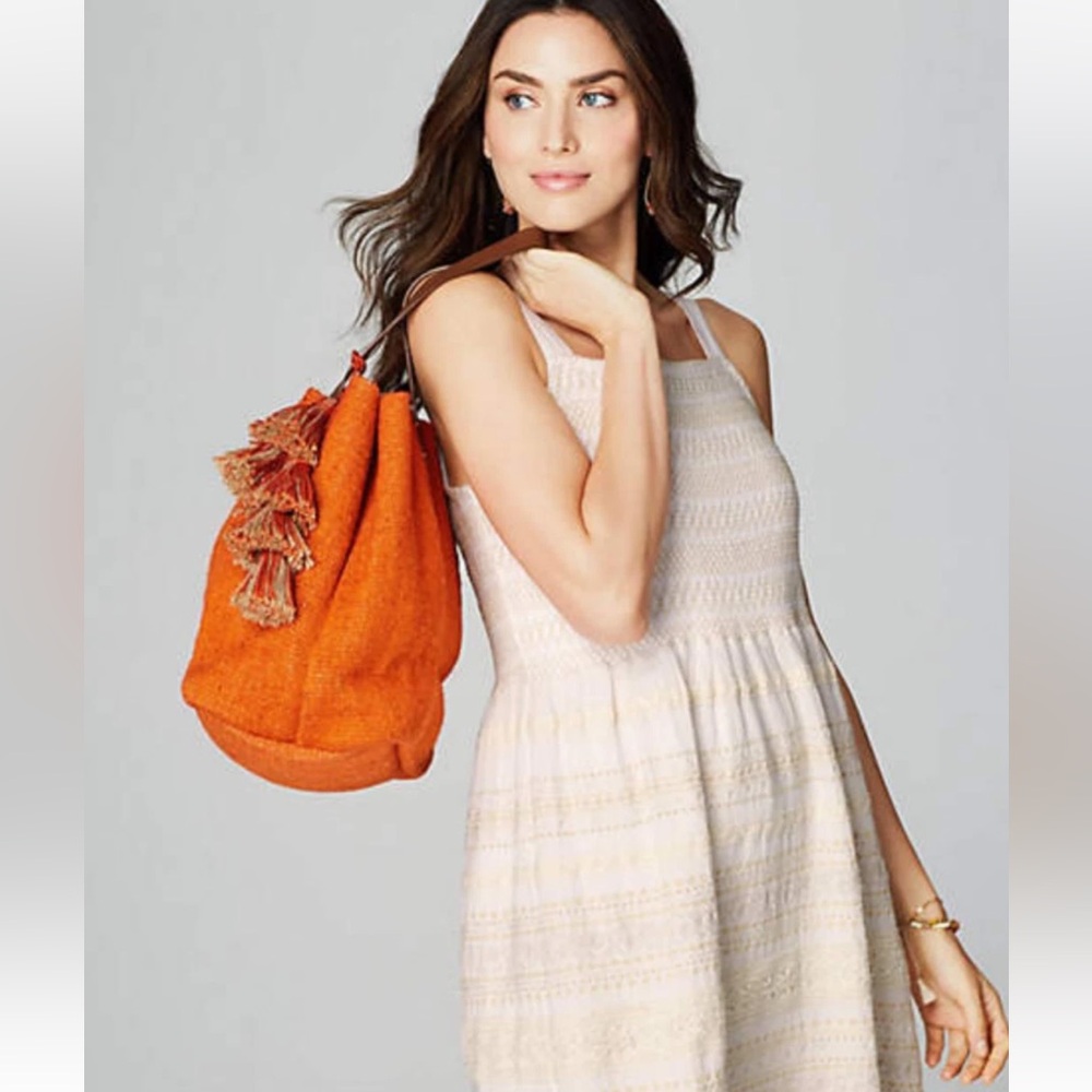 J. Jill Vibrant Orange Shoulder Bag Zinnia jute bag